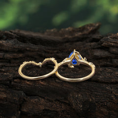 3 Prong Delicate Twisted Vine Wrapped Prong Pear Cut Sapphire Stackable Rings