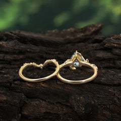 3 Prong Delicate Twisted Vine Wrapped Prong Pear Cut Natural Moss Agate Stackable Rings