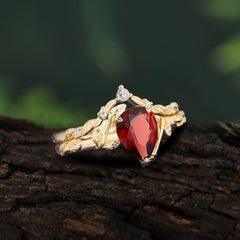 Delicate Twisted Vine Wrapped Prong Pear Cut Garnet Stackable Rings