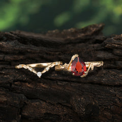 Delicate Twisted Vine Wrapped Prong Pear Cut Garnet Stackable Rings