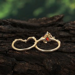 Delicate Twisted Vine Wrapped Prong Pear Cut Garnet Stackable Rings