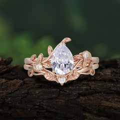 Elegant 3 - Prong Pear - Cut Moissanite Stackable Ring Ensemble