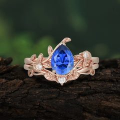 Elegant 3 - Prong Pear - Cut Sapphire Stackable Ring Ensemble