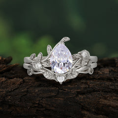 Elegant 3 - Prong Pear - Cut Moissanite Stackable Ring Ensemble