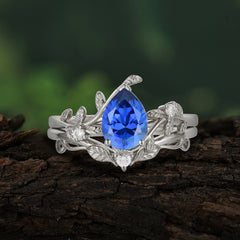 Elegant 3 - Prong Pear - Cut Sapphire Stackable Ring Ensemble