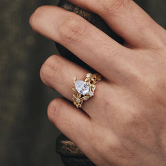 Elegant 3 - Prong Pear - Cut Moissanite Stackable Ring Ensemble