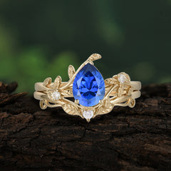 Elegant 3 - Prong Pear - Cut Sapphire Stackable Ring Ensemble