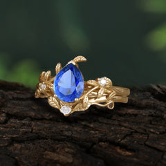 Elegant 3 - Prong Pear - Cut Sapphire Stackable Ring Ensemble