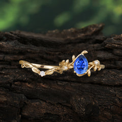 Elegant 3 - Prong Pear - Cut Sapphire Stackable Ring Ensemble