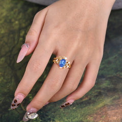 1.15 CT Delicate Leaf Accented 4 Prong Oval Shaped Sapphire Ring Sets