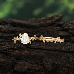 Artistic Vine  Themed 4 - Prong Pear Cut Moissanite Stackable Rings