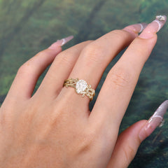 Artistic Vine  Themed 4 - Prong Pear Cut Moissanite Stackable Rings