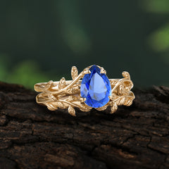 Artistic Vine  Themed 4 - Prong Pear Cut Sapphire Stackable Rings