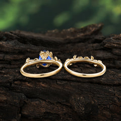 Artistic Vine  Themed 4 - Prong Pear Cut Sapphire Stackable Rings