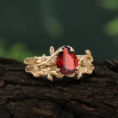 Artistic Vine  Themed 4 - Prong Pear Cut Garnet Stackable Rings