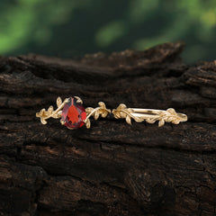 Artistic Vine  Themed 4 - Prong Pear Cut Garnet Stackable Rings