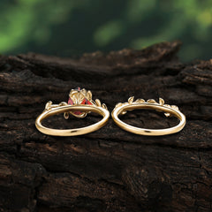 Artistic Vine  Themed 4 - Prong Pear Cut Garnet Stackable Rings