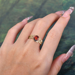Artistic Vine  Themed 4 - Prong Pear Cut Garnet Stackable Rings