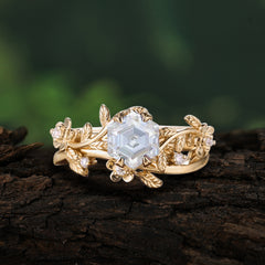 Naturalistic 4 - Prong Hexagon - Cut Moissanite Ring Sets
