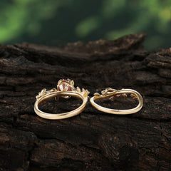 Naturalistic 4 - Prong Hexagon - Cut Garnet Ring Sets