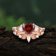 Nature - Inspired 3 - Prong Heart - Cut Garnet Stackable Ring Set