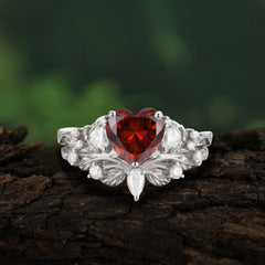 Nature - Inspired 3 - Prong Heart - Cut Garnet Stackable Ring Set