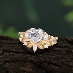 Nature - Inspired 3 - Prong Heart - Cut Moissanite Stackable Ring Set