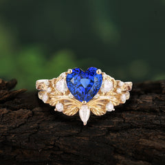 Nature - Inspired 3 - Prong Heart - Cut Sapphire Stackable Ring Set