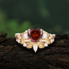 Nature - Inspired 3 - Prong Heart - Cut Garnet Stackable Ring Set