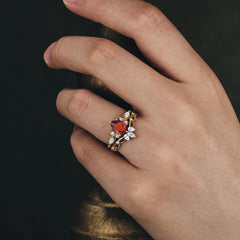 6 Prong Romantic Vine Themed Pear Cut Garnet Rings