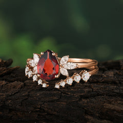 Vintage - Style 4 - Prong Pear - Shaped Garnet Stackable Engagement Rings