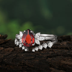 Vintage - Style 4 - Prong Pear - Shaped Garnet Stackable Engagement Rings