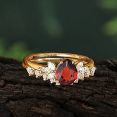 Vintage - Style 4 - Prong Pear - Shaped Garnet Stackable Engagement Rings