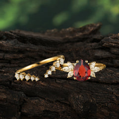 Vintage - Style 4 - Prong Pear - Shaped Garnet Stackable Engagement Rings