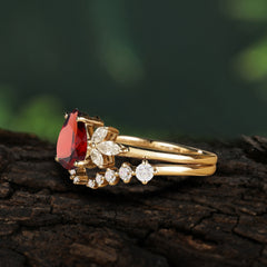 Vintage - Style 4 - Prong Pear - Shaped Garnet Stackable Engagement Rings