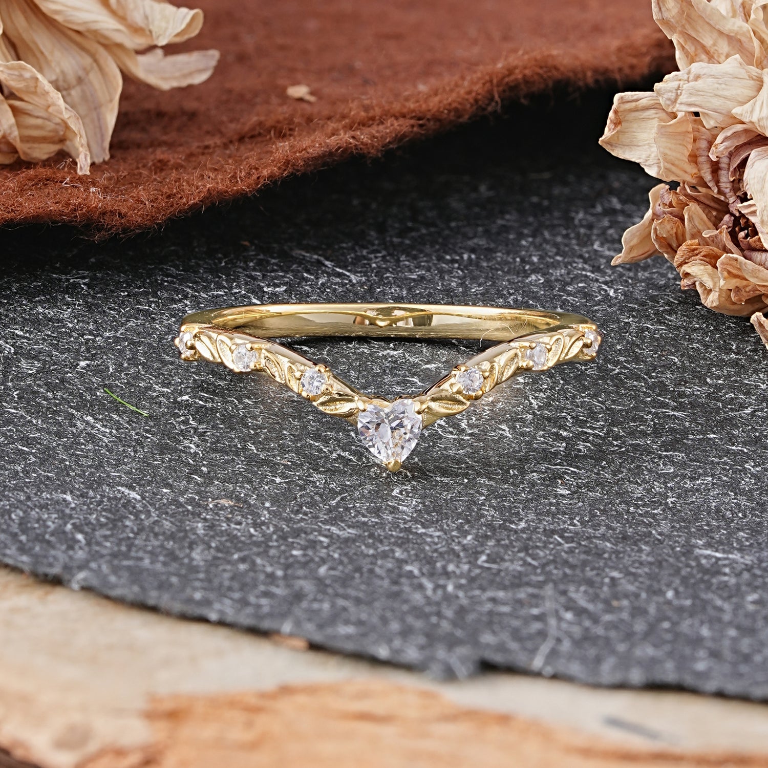 Unique Heart Cut Moissanite Wedding Ring for Women