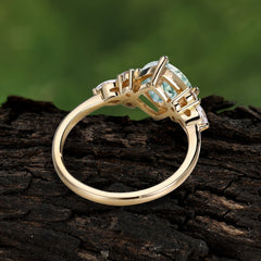 Classic Elegant 4-Prong Princess Cut Moss Agate Engagement Ring