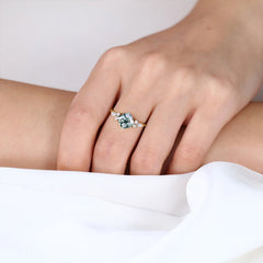 Classic Elegant 4-Prong Princess Cut Moss Agate Engagement Ring