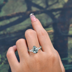 Sophisticated 4-Prong Pear-Cut Moss Agate Promise Ring