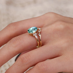 Sophisticated 4-Prong Oval Cut Natural Moss Agate Engagement Ring