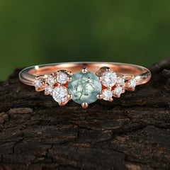 Classic 6-Prong Round Cut Moss Agate Engagement Ring