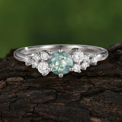 Classic 6-Prong Round Cut Moss Agate Engagement Ring