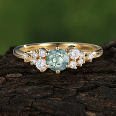 Classic 6-Prong Round Cut Moss Agate Engagement Ring