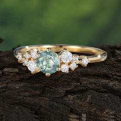 Classic 6-Prong Round Cut Moss Agate Engagement Ring
