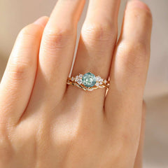 Classic 6-Prong Round Cut Moss Agate Engagement Ring