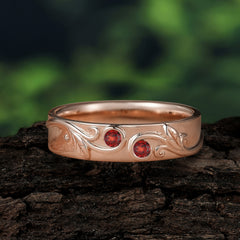 Classic Style Bezel  Set Round - Cut Garnet Men's Ring