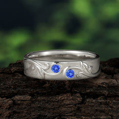 Classic Style Bezel  Set Round - Cut Sapphire Men's Ring