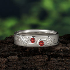 Classic Style Bezel  Set Round - Cut Garnet Men's Ring