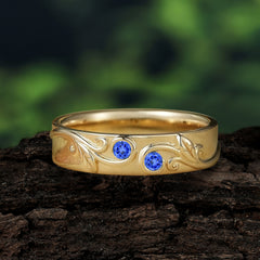 Classic Style Bezel  Set Round - Cut Sapphire Men's Ring