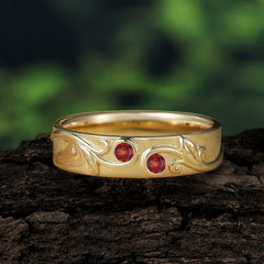 Classic Style Bezel  Set Round - Cut Garnet Men's Ring